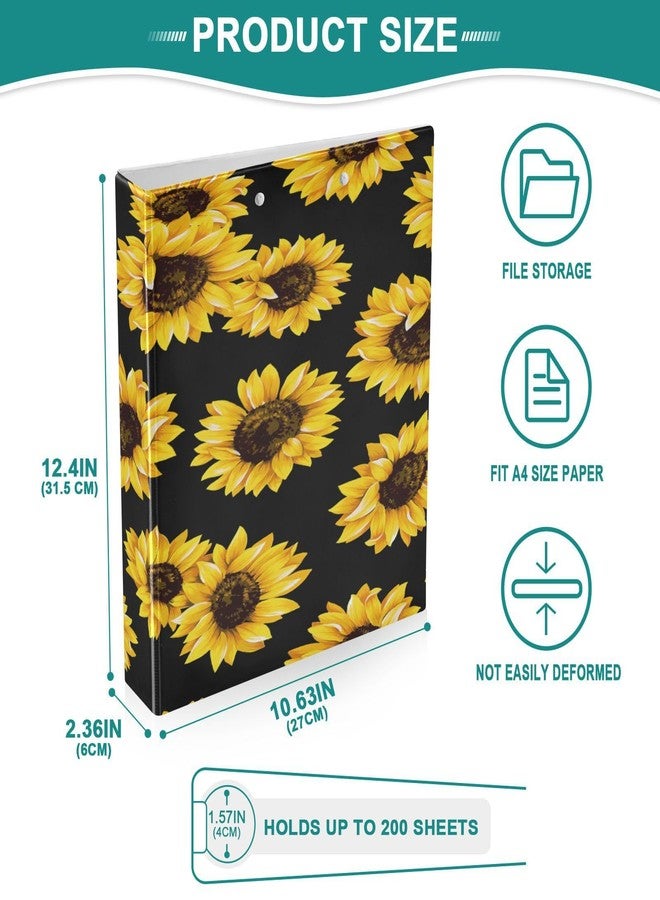 KEEPREAL Sunflower Pattern Clipboard Binder with 2 Pockets, 1.5 Inch Three Ring Binder - Image 4