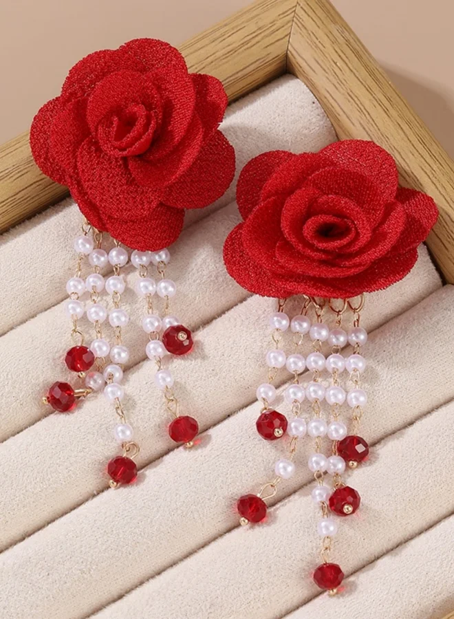 تايك تو أقراط زهور بلؤلؤ صناعي وراينستون