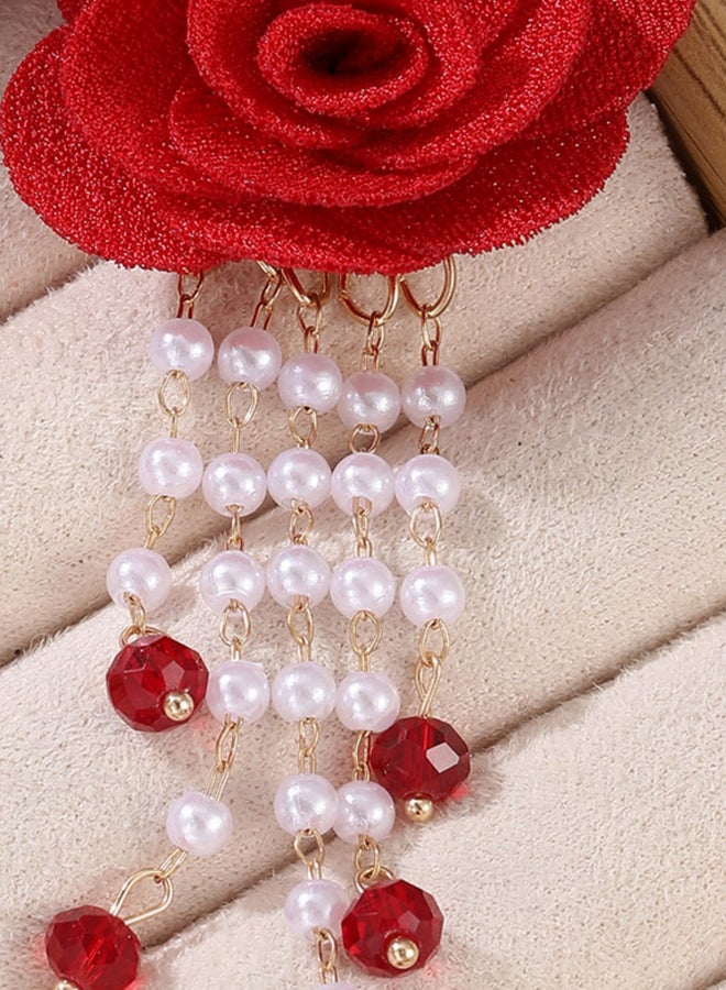 Take Two Flower Faux Pearl Rhinestone Earrings - Image 3