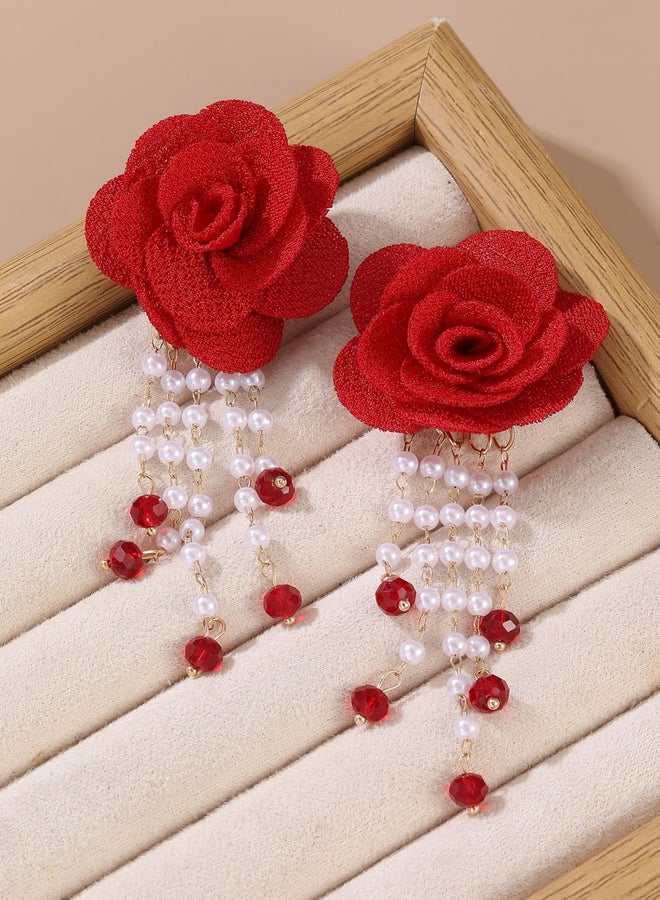 Take Two Flower Faux Pearl Rhinestone Earrings - Image 1