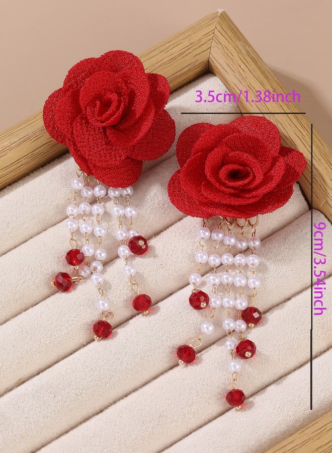 Take Two Flower Faux Pearl Rhinestone Earrings - Image 4