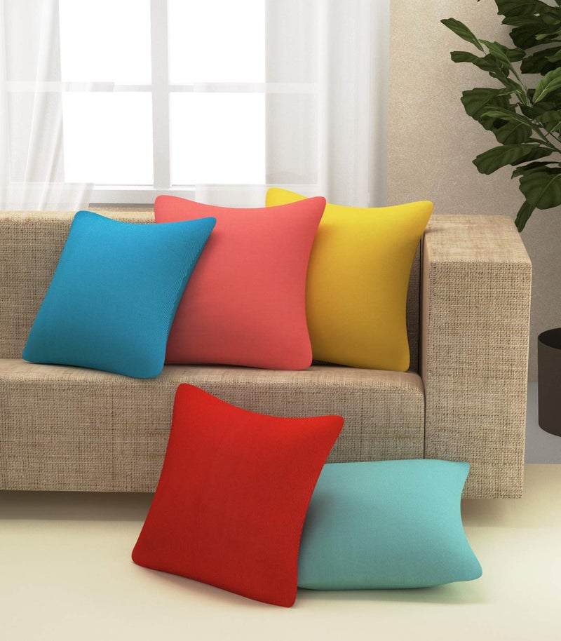 Yellow Weaves Cotton Canvas Decorative Cushion Covers, (16 X 16 Inches), Set of 5, Multicolour - Image 1