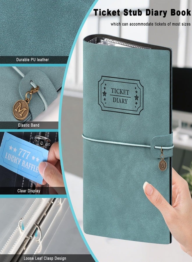 MSHUNKEJI Blue PU Leather Ticket Stub Diary 3 Hole Ticket Stub Holder Album 6 x 9 Inch Ticket Stub Organizer with 40 PVC Pockets 42 DIY Stickies 26 Letter Charms for Collect Movie Concert Tickets Receipts - Image 3