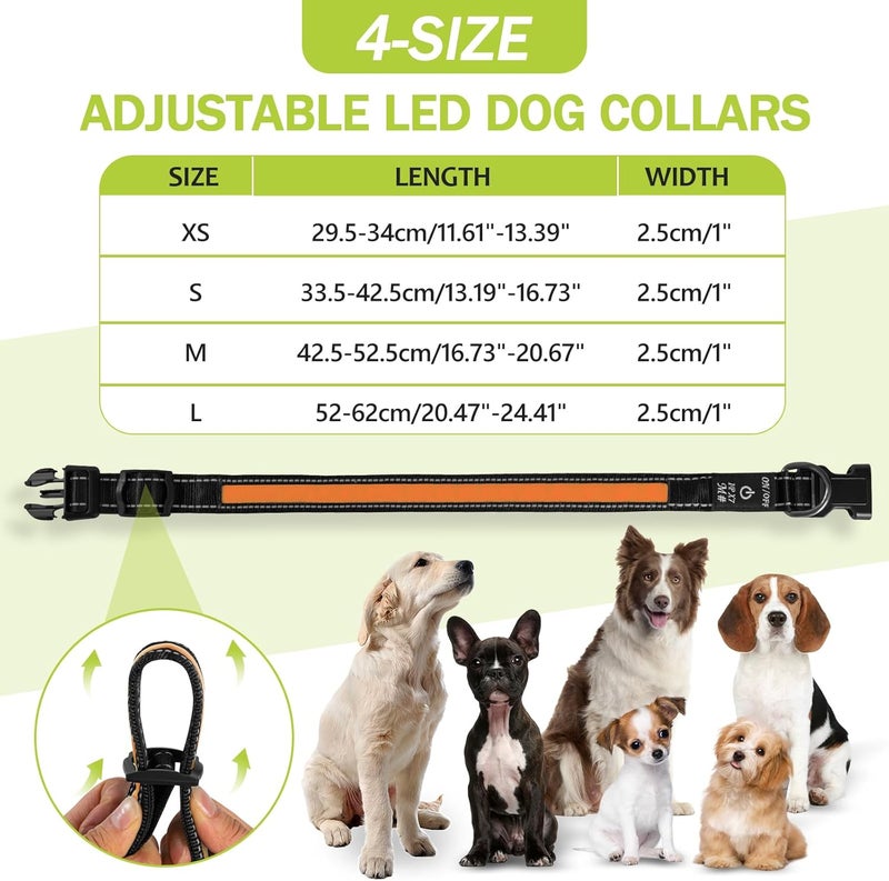 ROUWINNE Nylon Light Up Dog Collar for Dogs - Rechargeable LED Collar for Dogs at Night, Adjustable Waterproof Glow Collars (Orange, Pack of 1, S) - Image 5