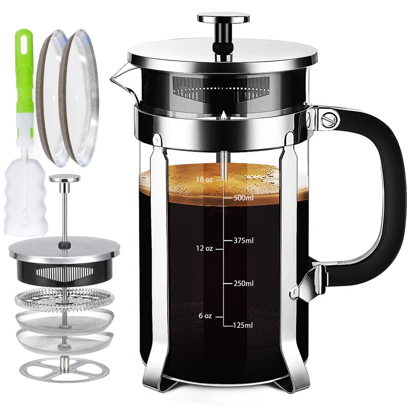 YMMIND French Press Coffee Maker 304 Stainless Steel Coffee Press,with 4 Filters System, Heat Resistant Thickness Borosilicate French Press Glass, BPA-Free Brewed Tea Pot Coffee Plunger(Copper 12oz) - Image 1