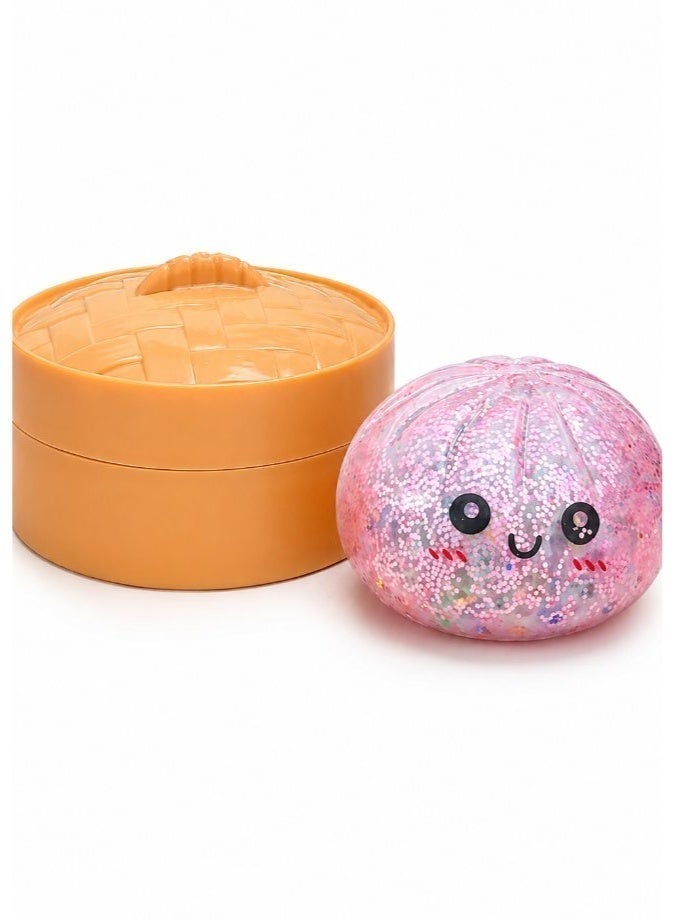 DAT Glitter Dumpling Squeeze Stress Ball with Bamboo Steamer Box – Squishy Sensory Fidget Toy for Kids & Adults - Image 3