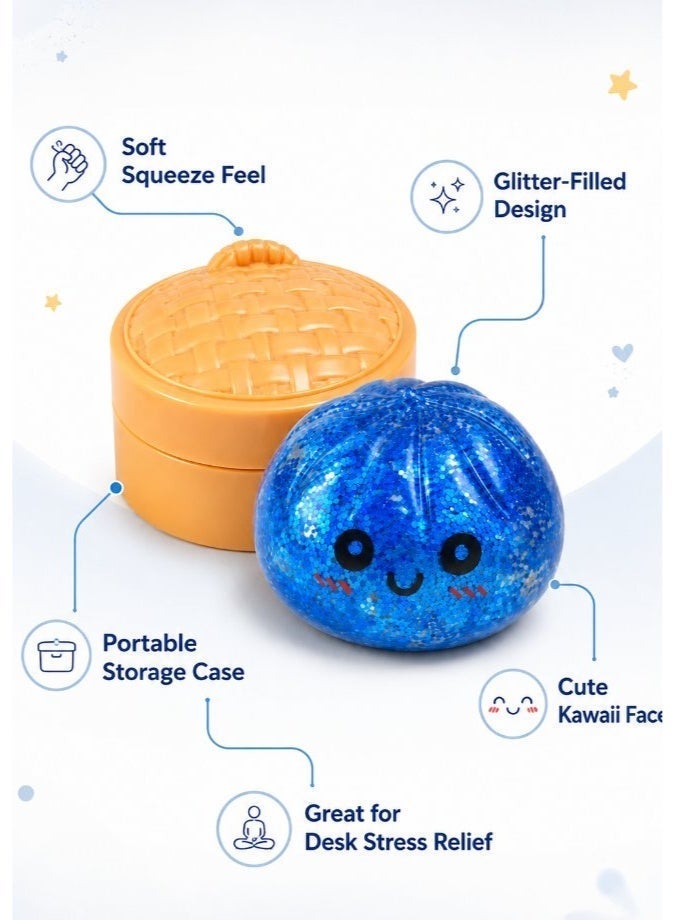 DAT Glitter Dumpling Squeeze Stress Ball with Bamboo Steamer Box – Squishy Sensory Fidget Toy for Kids & Adults - Image 5