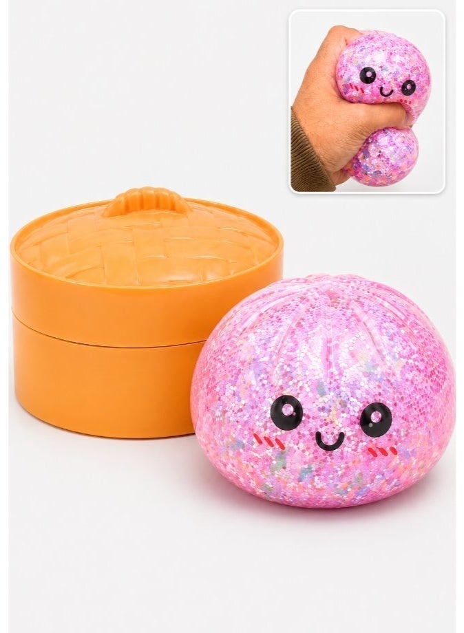 DAT Glitter Dumpling Squeeze Stress Ball with Bamboo Steamer Box – Squishy Sensory Fidget Toy for Kids & Adults - Image 1