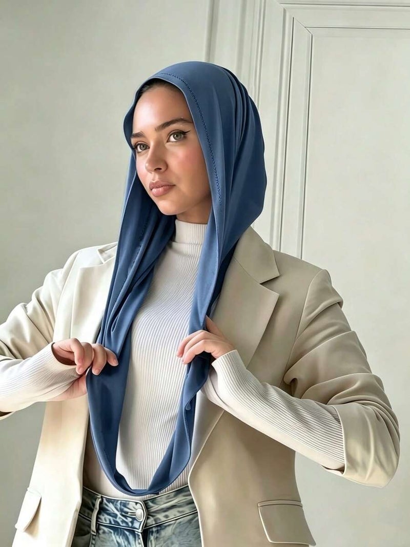 Women's Instant Classic Solid Color Hijab – Pre-Sewn Twisted Neck Scarf, Adjustable Versatile Turban, Soft Skin-Friendly Fabric for Daily, Sports & Yoga