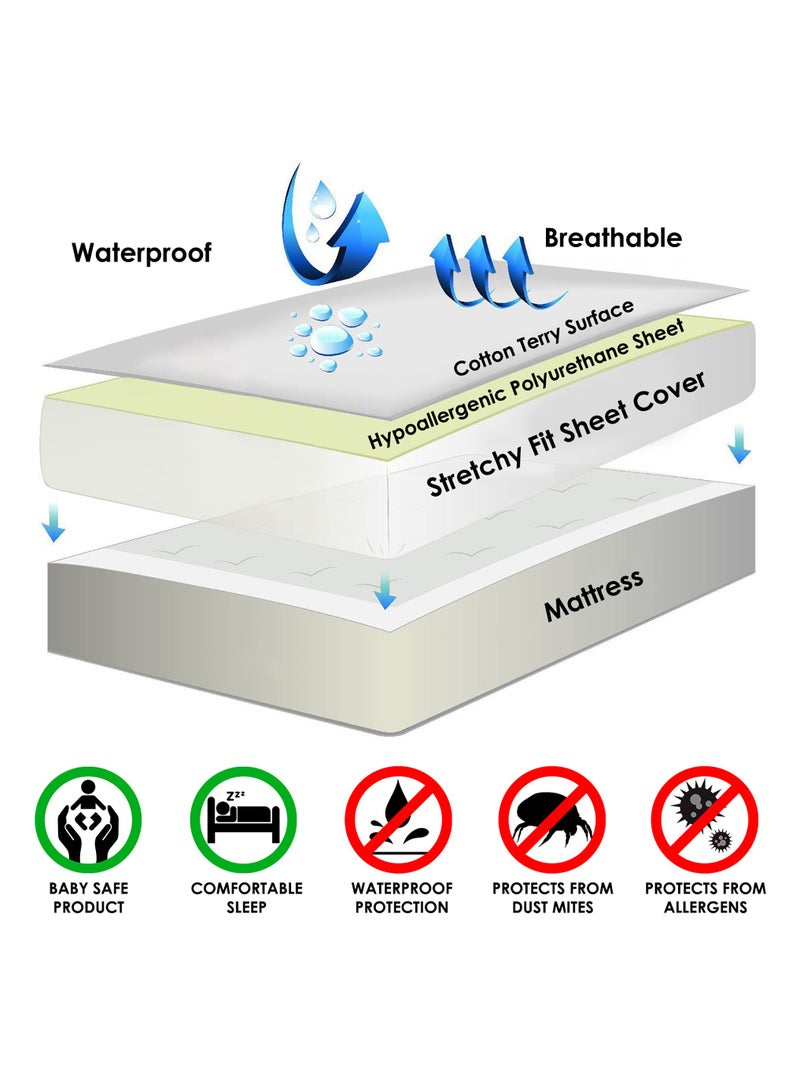 ستوري@هوم Story@Home Mattress Protector King Size, Bed Cover White, Terry Cotton 78 X 72 Inches  - Image 5