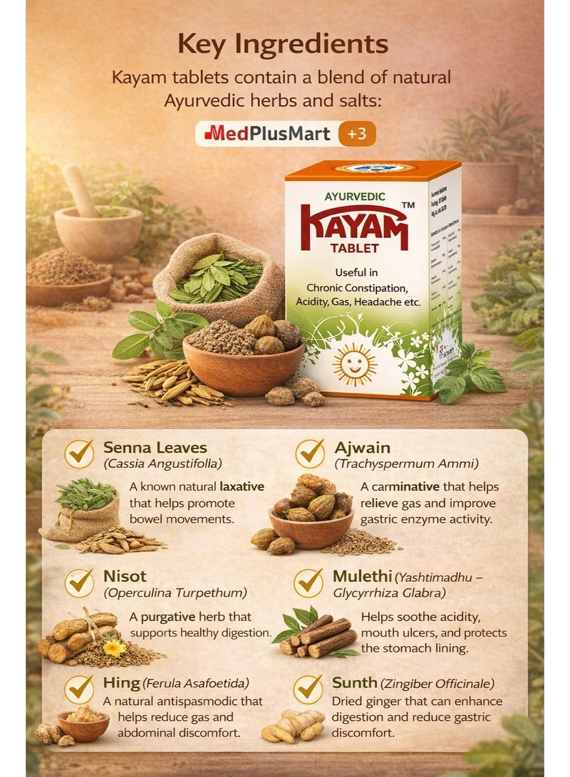 Kayam Tablet Pack of 2 (30 Tablets Each) Ayurvedic Herbal Laxative for Constipation, Acidity & Gas Relief | Digestive Support - Image 5