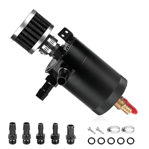ZNDAW Oil Catch Can Kit, 2-Port Oil Separator Reservoir Tank with Breather Filter Drain Valve, Universal 150ml Billet Aluminum Baffled Catch Can with 5 Adapters, Car Accessories - Image 1