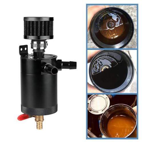 ZNDAW Oil Catch Can Kit, 2-Port Oil Separator Reservoir Tank with Breather Filter Drain Valve, Universal 150ml Billet Aluminum Baffled Catch Can with 5 Adapters, Car Accessories - Image 5