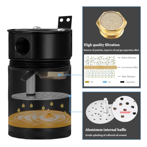 ZNDAW Oil Catch Can Kit, 2-Port Oil Separator Reservoir Tank with Breather Filter Drain Valve, Universal 150ml Billet Aluminum Baffled Catch Can with 5 Adapters, Car Accessories - Image 4