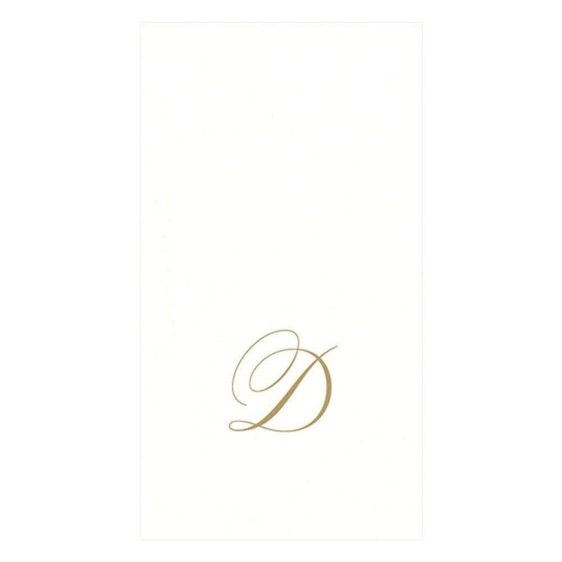Caspari White Pearl Paper Linen Guest Towels Monogram Initial D Pack of 24