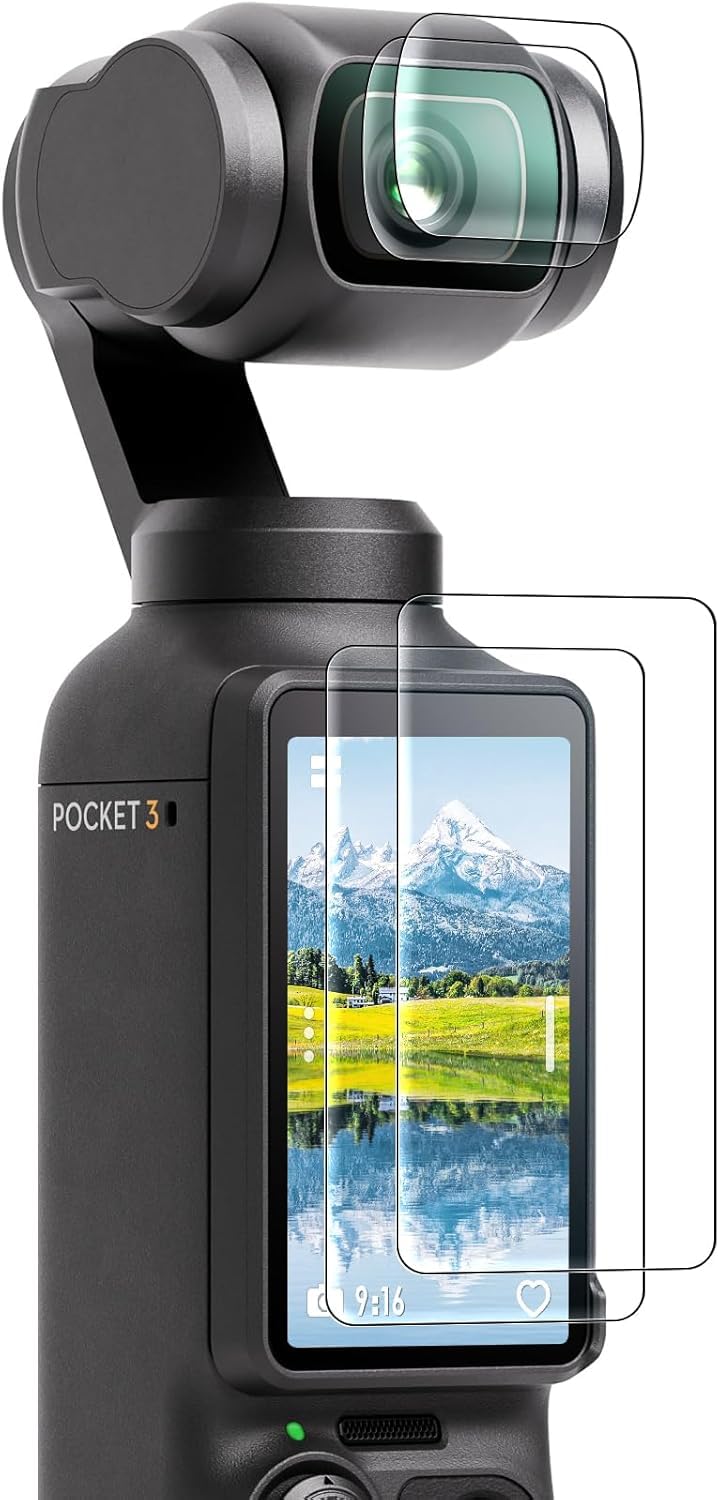 VERTUS® Premium Tempered Glass Screen Protector for DJI Osmo Pocket 3 Vlogging Camera || Anti Scratch || Edge to Edge Protection || 9H Hardness Ultra HD (2 Lens Protector + 2 LED Screen Protector Set) - Image 1