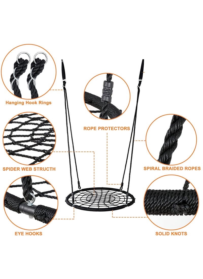Funz - Nest Web Net Tree Swing with Detachable Nylon Rope Durable Steel Frame Max 300kg For Kids, Outdoor, Backyard, Playground Black Color - Image 1