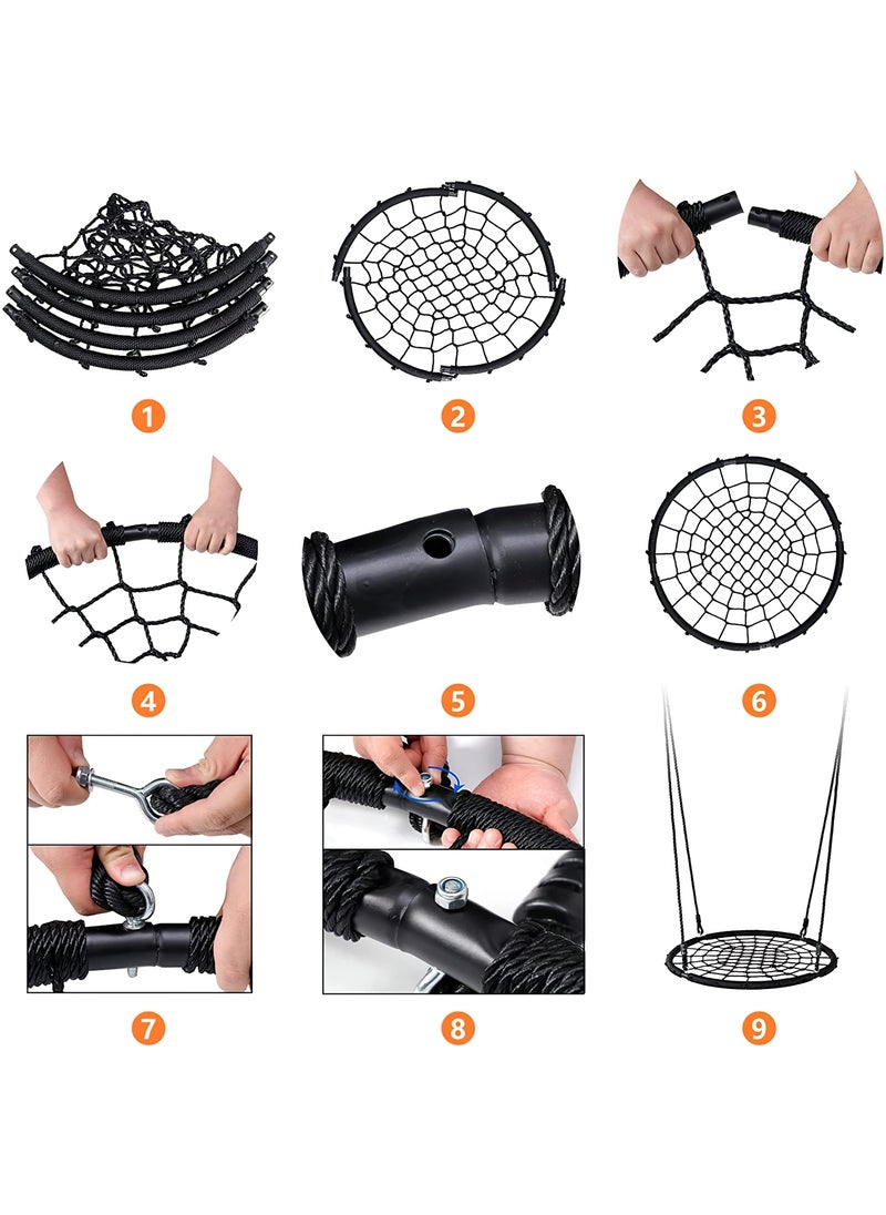 Funz - Nest Web Net Tree Swing with Detachable Nylon Rope Durable Steel Frame Max 300kg For Kids, Outdoor, Backyard, Playground Black Color - Image 1