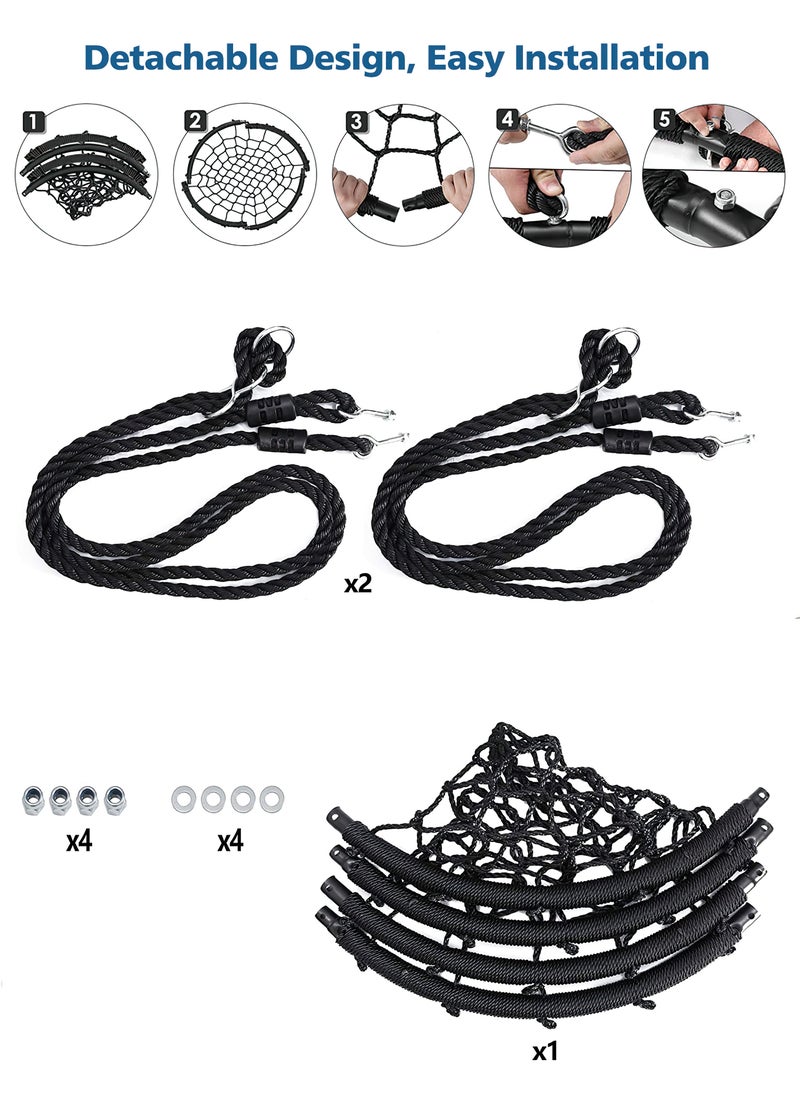 Funz - Nest Web Net Tree Swing with Detachable Nylon Rope Durable Steel Frame Max 300kg For Kids, Outdoor, Backyard, Playground Black Color - Image 1