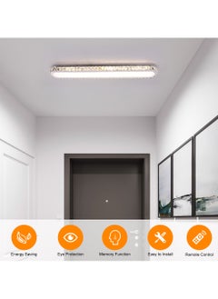 Ganeed Dimmable LED Crystal Ceiling Light 39'' Kitchen Lighting Fixtures Ceiling Modern Luxury Crystal Ceiling Light with Remote Chrome Long Ceiling Light Fixture for Kitchen Dining Room Hallway,48W  - Image 5
