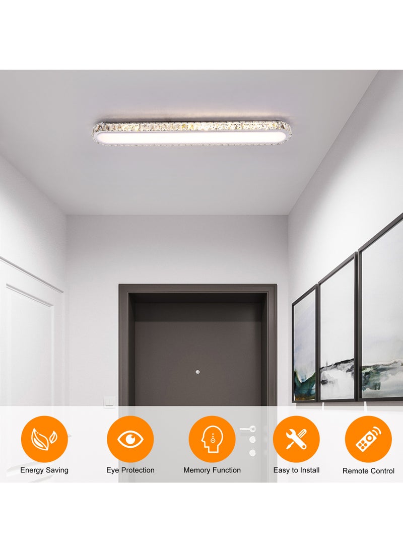 Ganeed Dimmable LED Crystal Ceiling Light 39'' Kitchen Lighting Fixtures Ceiling Modern Luxury Crystal Ceiling Light with Remote Chrome Long Ceiling Light Fixture for Kitchen Dining Room Hallway,48W  - Image 5