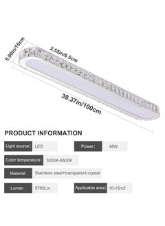 Ganeed Dimmable LED Crystal Ceiling Light 39'' Kitchen Lighting Fixtures Ceiling Modern Luxury Crystal Ceiling Light with Remote Chrome Long Ceiling Light Fixture for Kitchen Dining Room Hallway,48W  - Image 3