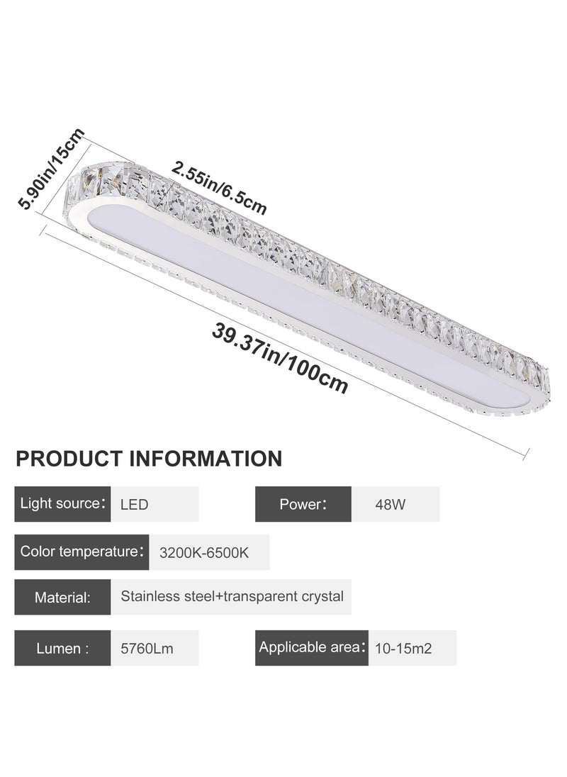 Ganeed Dimmable LED Crystal Ceiling Light 39'' Kitchen Lighting Fixtures Ceiling Modern Luxury Crystal Ceiling Light with Remote Chrome Long Ceiling Light Fixture for Kitchen Dining Room Hallway,48W  - Image 3