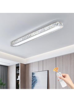 Ganeed Dimmable LED Crystal Ceiling Light 39'' Kitchen Lighting Fixtures Ceiling Modern Luxury Crystal Ceiling Light with Remote Chrome Long Ceiling Light Fixture for Kitchen Dining Room Hallway,48W  - Image 1