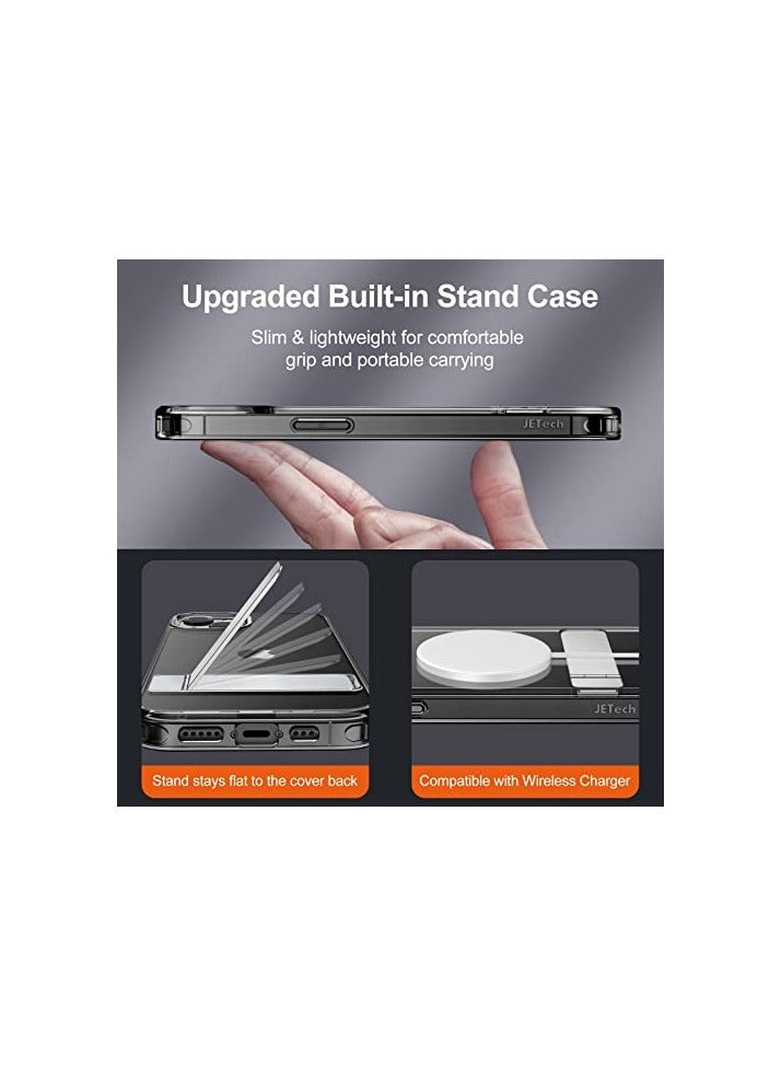 جي تيك حافظة JETech بمسند لهاتف iPhone 13 mini، مقاس 5.4 بوصة، تدعم الشحن اللاسلكي، غطاء هاتف نحيف مقاوم للصدمات، حامل معدني ثلاثي الاتجاهات (أسود) - Image 2