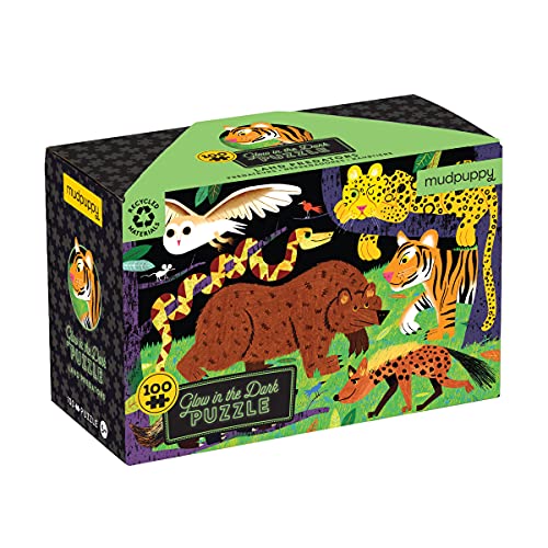 Mudpuppy’s Land Predators 100 Piece Glow in The Dark Puzzle, Includes 100 Glow in The Dark Pieces, Perfect for Ages 5+, Turn Out The Lights and Let The Completed Puzzle Glow! - Image 1