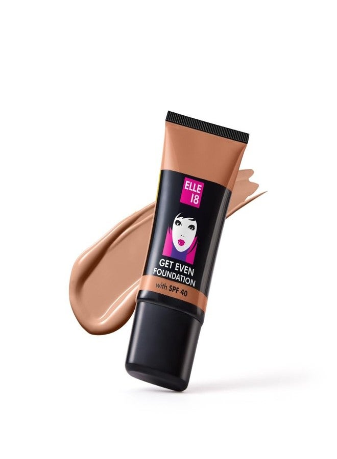 ELLE 18 Get Even Foundation, Natural Coral, Matte Finish, 27 ml, for Long-Lasting Radiance, with SPF 40 & Vitamin E, Medium to Buildable Coverage, Moisturising Formula, 27 ml - Image 1