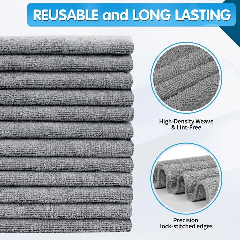 FIXSMITH Grey Microfiber Cleaning Cloth - Pack of 12, Highly Absorbent All Purpose Towels - Image 3