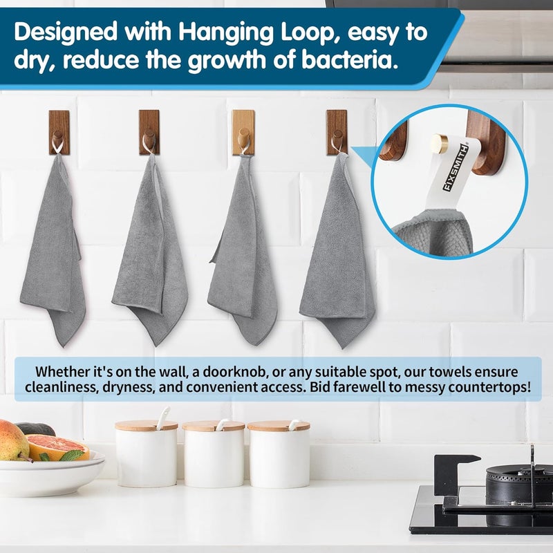 FIXSMITH Grey Microfiber Cleaning Cloth - Pack of 12, Highly Absorbent All Purpose Towels - Image 4