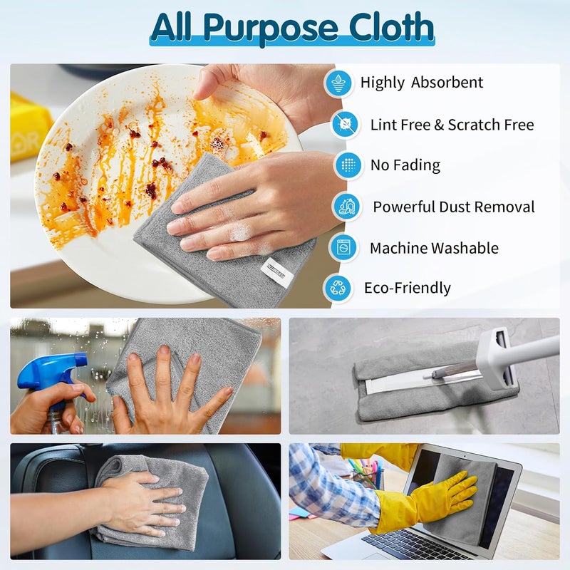 FIXSMITH Grey Microfiber Cleaning Cloth - Pack of 12, Highly Absorbent All Purpose Towels - Image 5