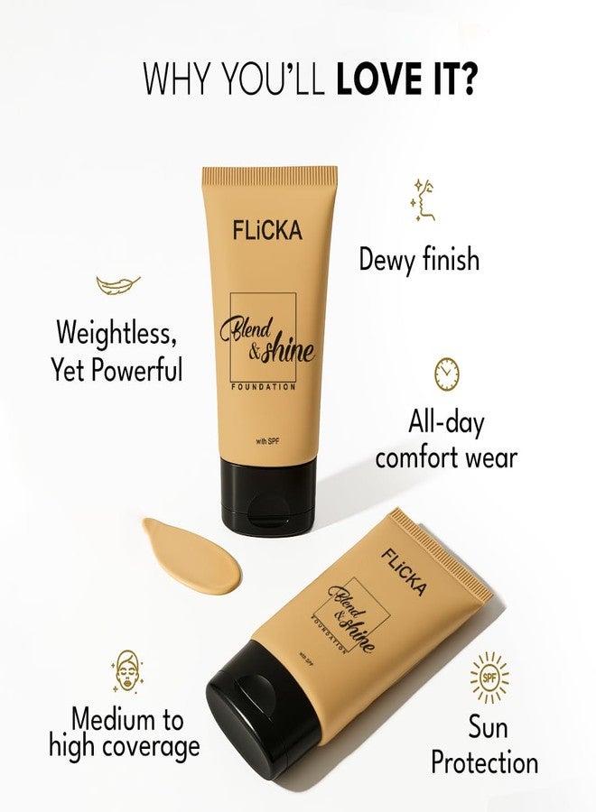 FLiCKA Blend and Shine Liquid Foundation for Face Makeup 30ml | Medium to High Coverage | Vitamin E, Avocado Oil & SPF | Moisturizing, Lightweight, Waterproof | All Skin Types | 01 Ivory - Image 4
