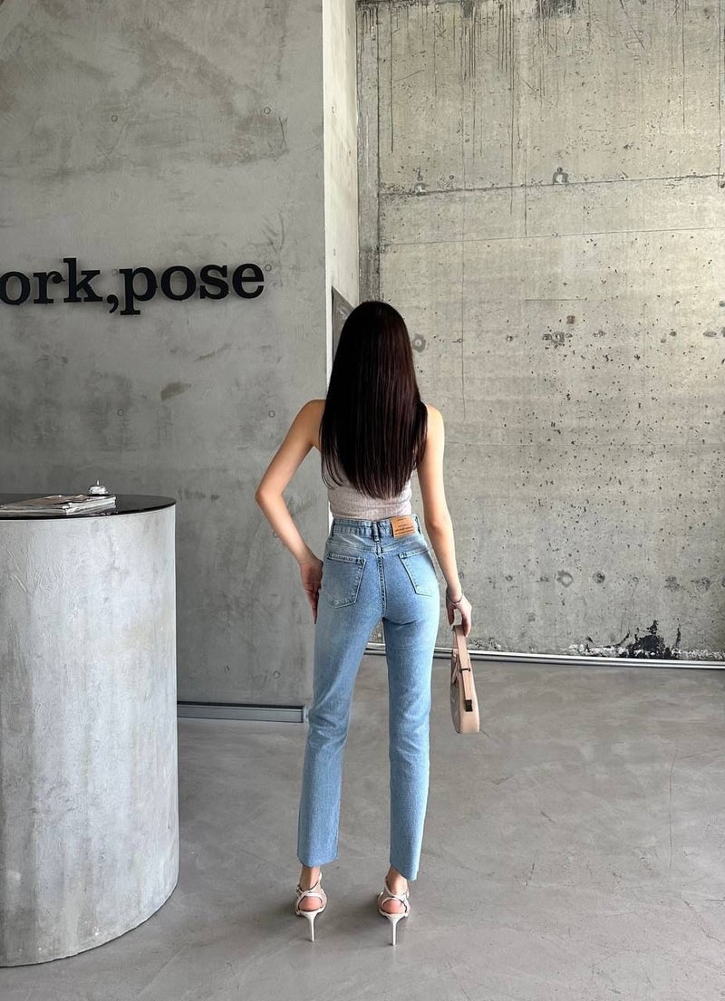 Ded Collection Women's Cut Leg Light Color High Waist Jeans Trousers - Image 3