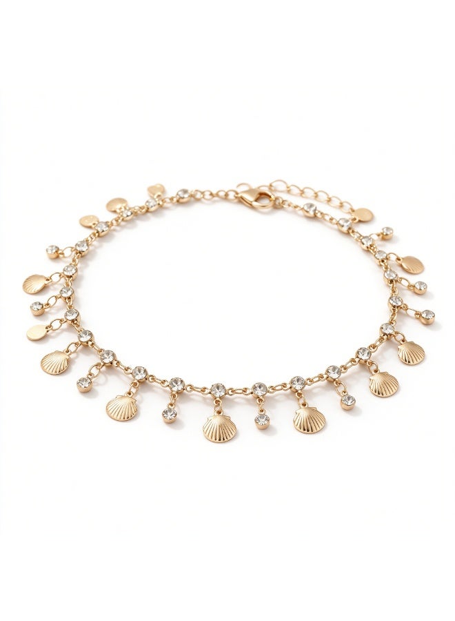 XIXI Women's Glitter Crystal Seashell Pendant Drop Charm Ankle Bracelet - Image 2