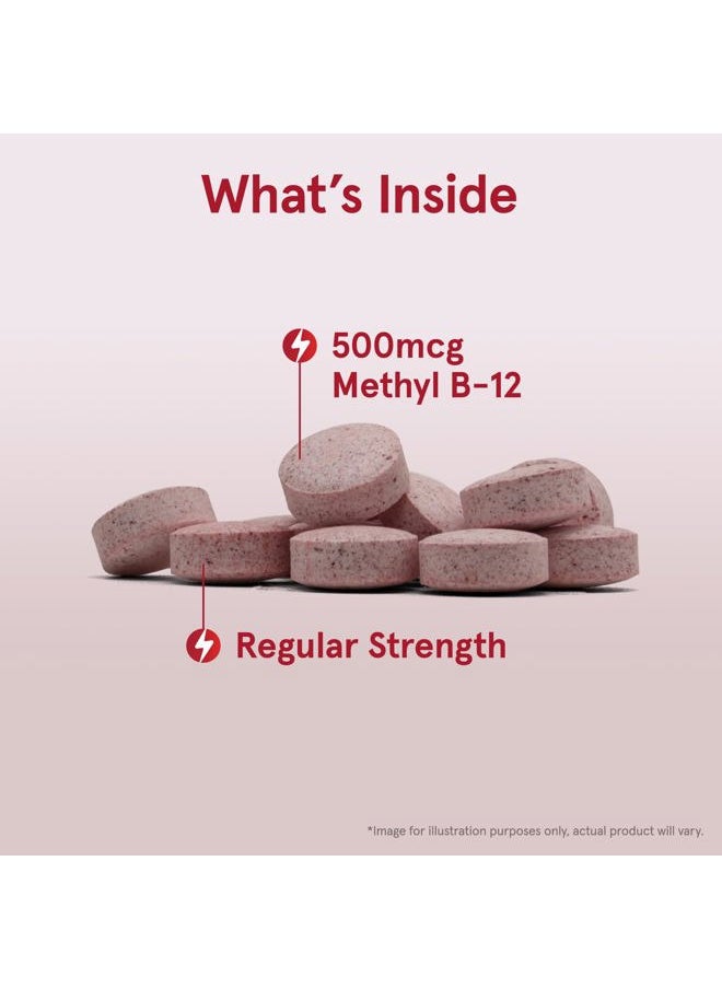 jarrow formulas Regular Strength Methyl B-12 500mcg, Dietary Supplement for Cellular Energy Production and Brain Health Support, 100 Cherry-Flavored Chewable Tablets, 100 Day Supply, Pack of 12  - Image 3