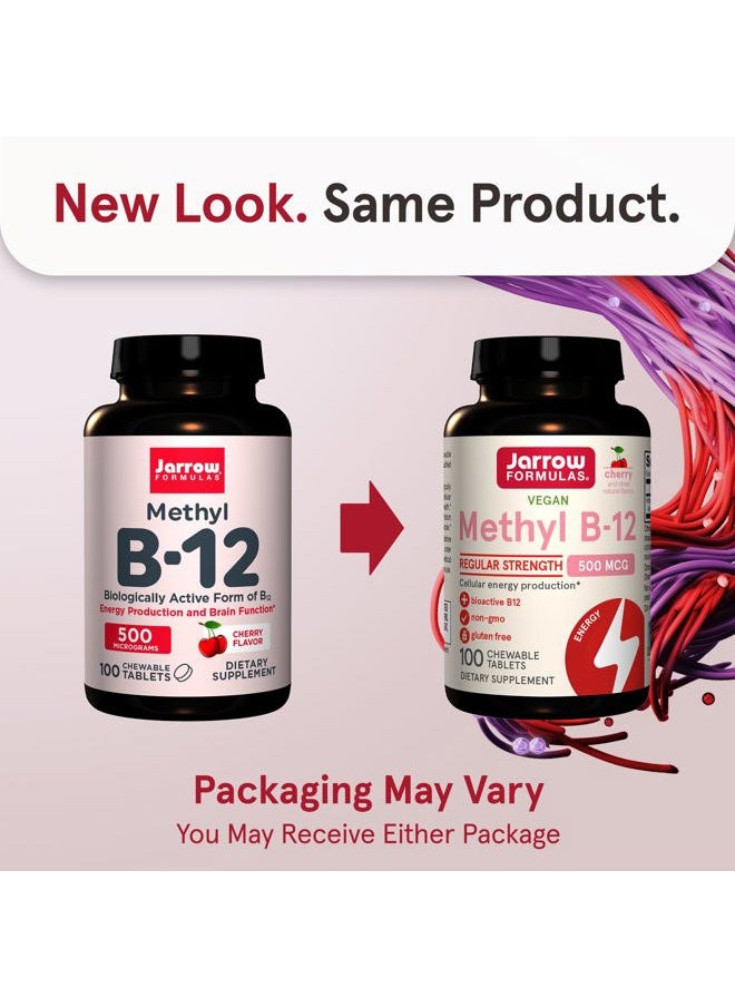 jarrow formulas Regular Strength Methyl B-12 500mcg, Dietary Supplement for Cellular Energy Production and Brain Health Support, 100 Cherry-Flavored Chewable Tablets, 100 Day Supply, Pack of 12  - Image 2