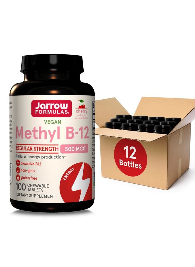 jarrow formulas Regular Strength Methyl B-12 500mcg, Dietary Supplement for Cellular Energy Production and Brain Health Support, 100 Cherry-Flavored Chewable Tablets, 100 Day Supply, Pack of 12  - Image 1