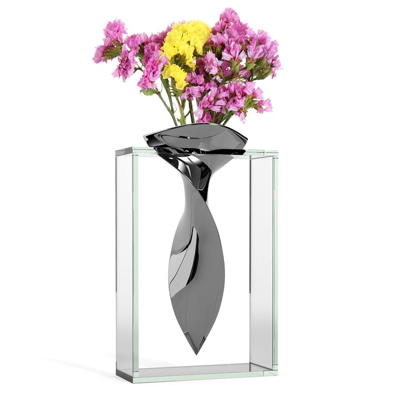 Badash The Elvis Glass Vase  13 Tall Glass Vase for Flowers Centerpieces  Decorative Home Decor  NonTarnish Aluminum and Glass Design Crystal