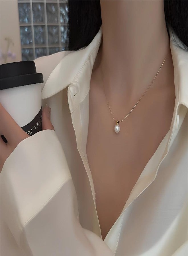 SHAHEEBA 18K Gold Plated Stainless Steel Pearl Pendant Necklace - Waterproof, Anti-Tarnish, Hypoallergenic Minimalist Jewelry for Women & Girls - Elegant Gift-Ready Design - Image 2