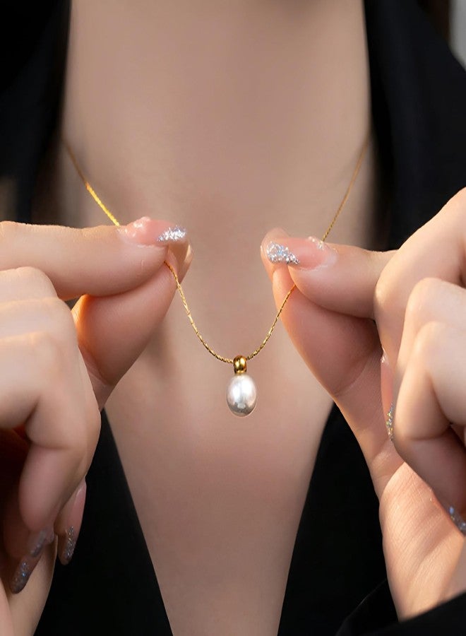 SHAHEEBA 18K Gold Plated Stainless Steel Pearl Pendant Necklace - Waterproof, Anti-Tarnish, Hypoallergenic Minimalist Jewelry for Women & Girls - Elegant Gift-Ready Design - Image 3