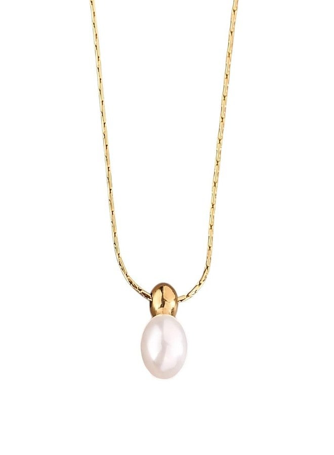 SHAHEEBA 18K Gold Plated Stainless Steel Pearl Pendant Necklace - Waterproof, Anti-Tarnish, Hypoallergenic Minimalist Jewelry for Women & Girls - Elegant Gift-Ready Design - Image 1