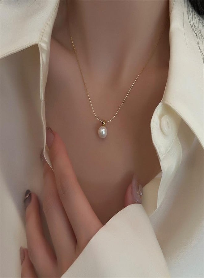 SHAHEEBA 18K Gold Plated Stainless Steel Pearl Pendant Necklace - Waterproof, Anti-Tarnish, Hypoallergenic Minimalist Jewelry for Women & Girls - Elegant Gift-Ready Design - Image 4