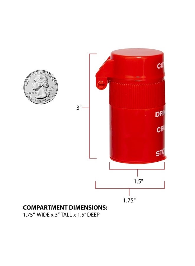 Ezy Dose كسارة حبوب بثلاثة أقسام، قاطع وطاحن، للاستخدام اليومي، قطع الحبوب بأمان، الفيتامينات، الأقراص، قطع دقيقة وسهلة، شفرة من الفولاذ المقاوم للصدأ، كوب شرب قابل للإزالة، أحمر، خالي من BPA - Image 3