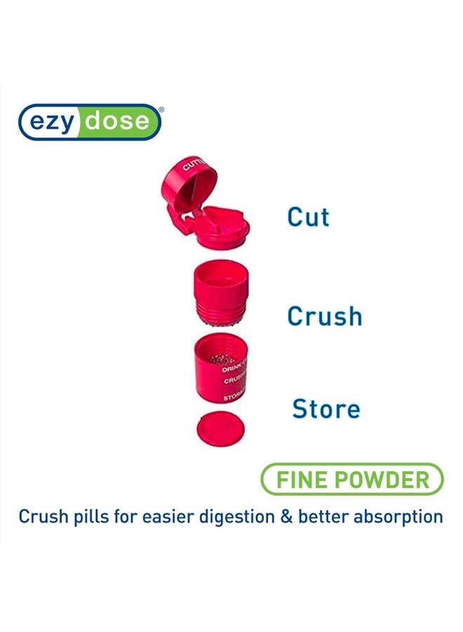 Ezy Dose كسارة حبوب بثلاثة أقسام، قاطع وطاحن، للاستخدام اليومي، قطع الحبوب بأمان، الفيتامينات، الأقراص، قطع دقيقة وسهلة، شفرة من الفولاذ المقاوم للصدأ، كوب شرب قابل للإزالة، أحمر، خالي من BPA - Image 2