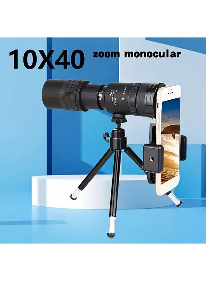 Black 10x40 Monocular with Phone Clip Tripod HD Compact for Bird Watching Travel - Image 2