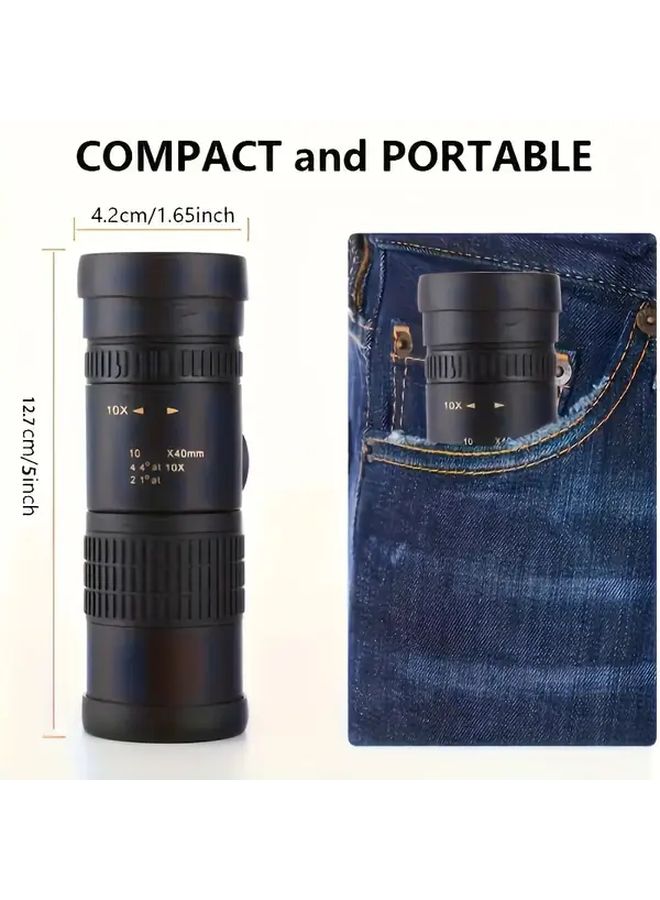 Black 10x40 Monocular with Phone Clip Tripod HD Compact for Bird Watching Travel - Image 3