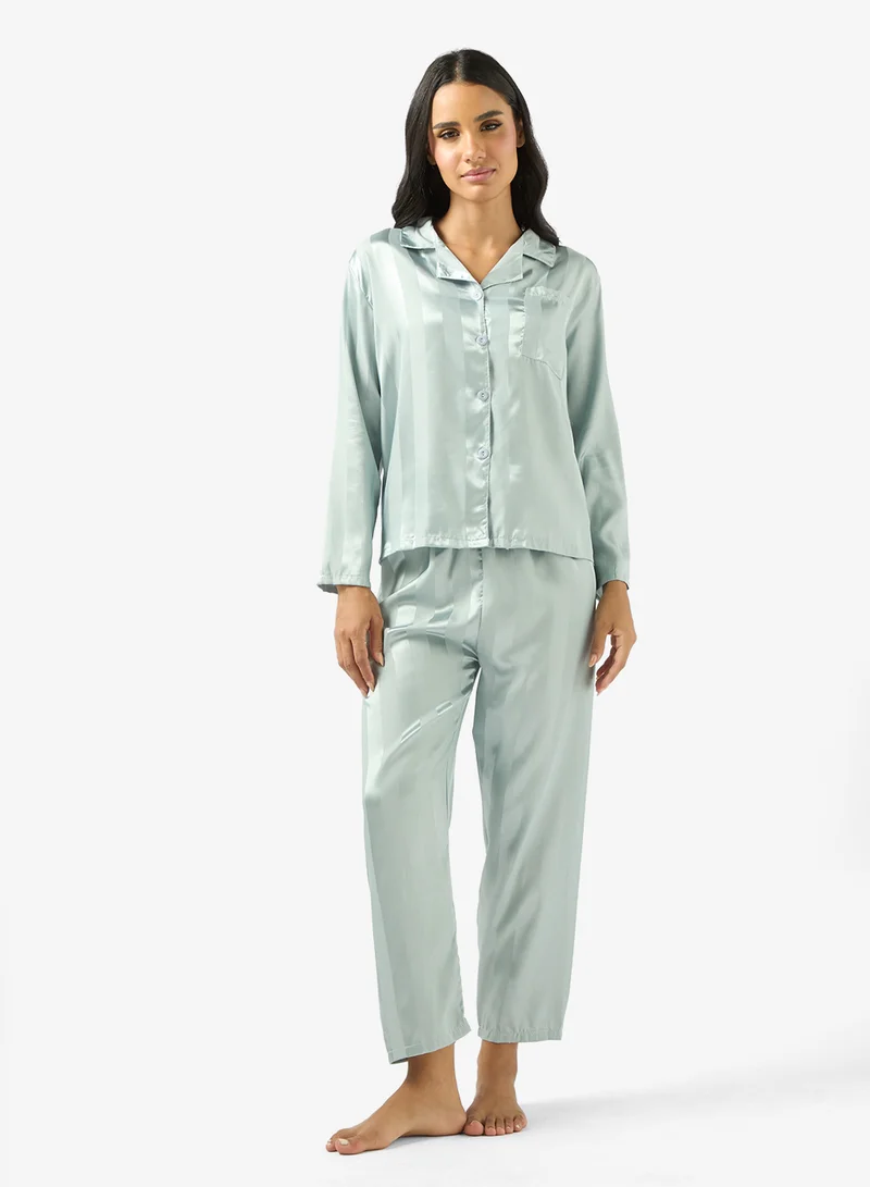 Ginger Satin Stripe Shirt & Pyjama Set